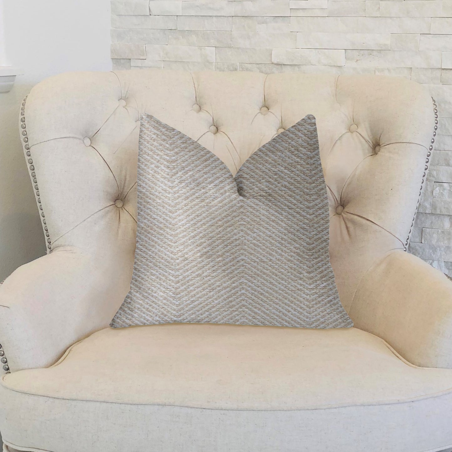 Plainville Beige Luxury Throw Pillow