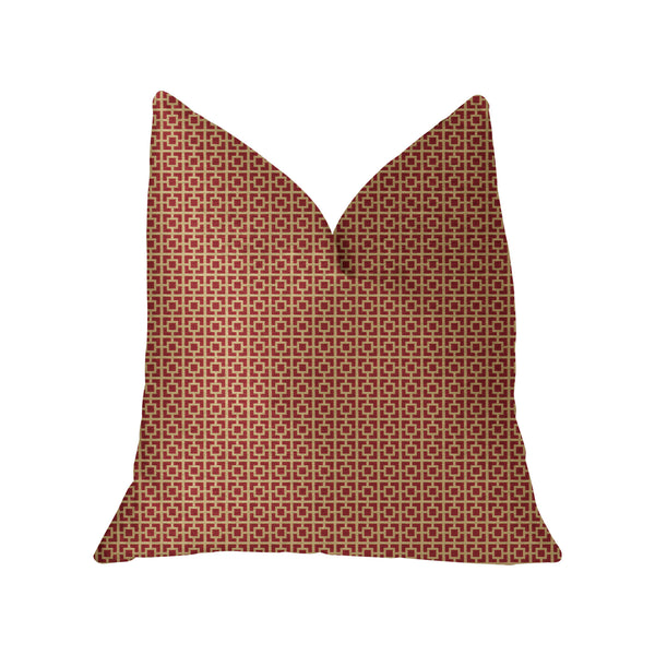 Crimson Square Red and Beige Luxury Throw Pillow
