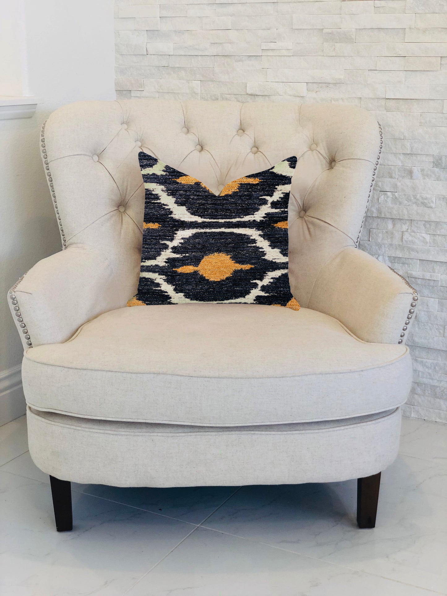 Bohemian Blue and Orange Ikat Luxury Throw Pillow