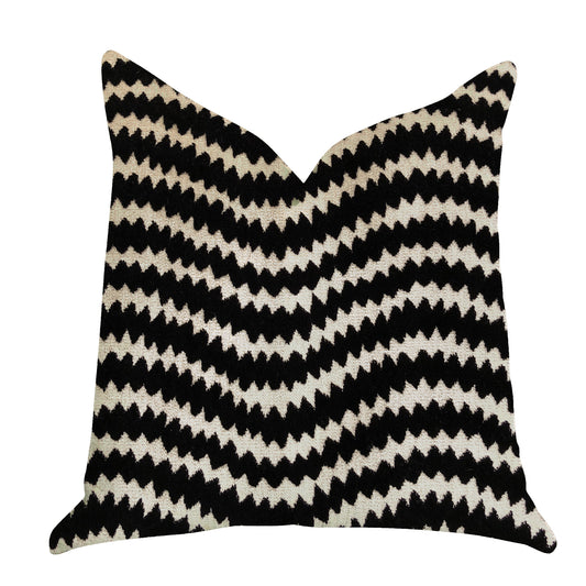 Jagged Fringe Luxury Throw Pillow in Black and Beige