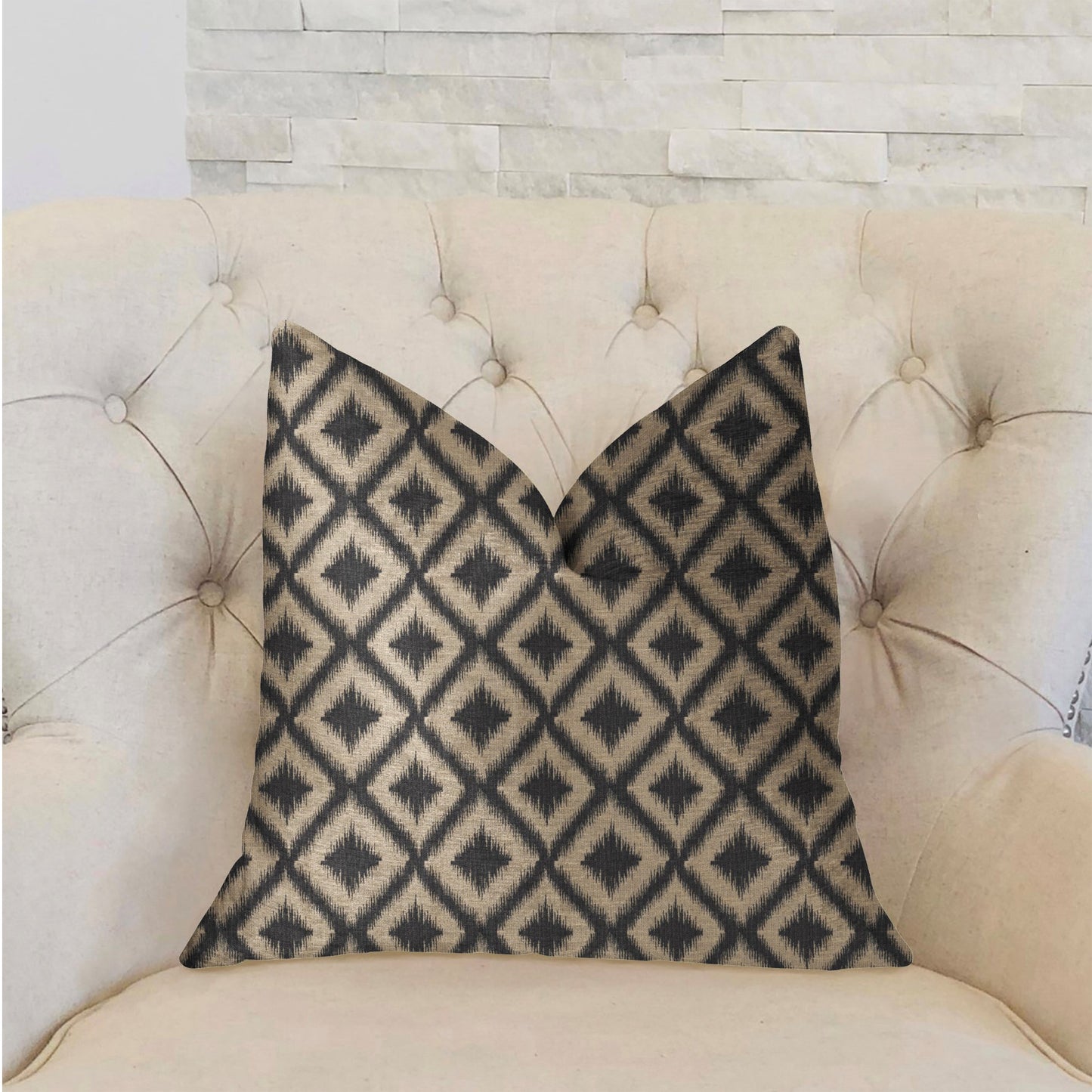 Diamond Embers Gray and Beige Luxury Throw Pillow