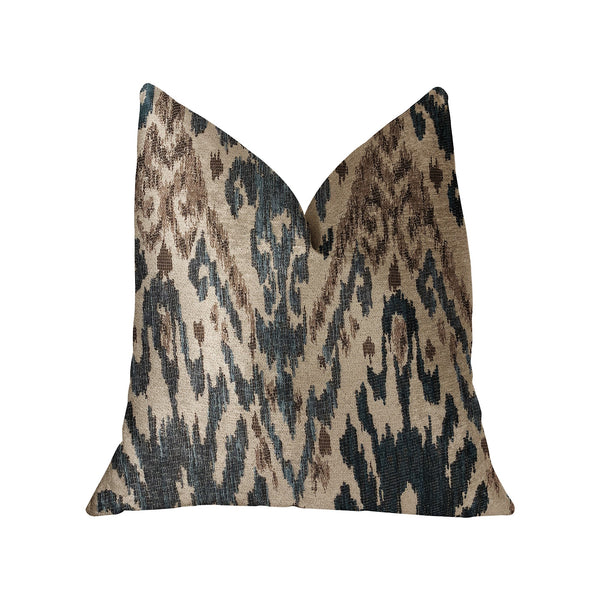 Kaveh Green, Beige and Brown Luxury Throw Pillow