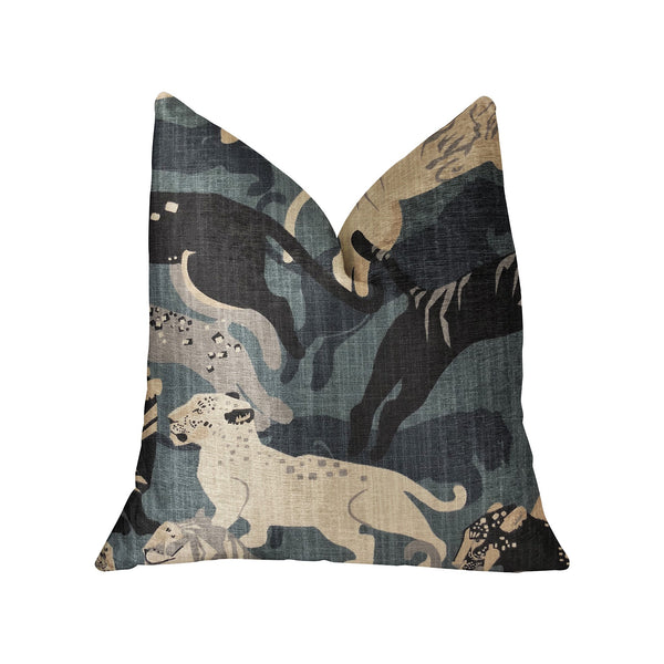 Kimono Tiger Blue and Beige Luxury Throw Pillow