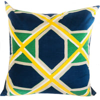 Obliquity Blue, Yellow and Green Luxury Throw Pillow
