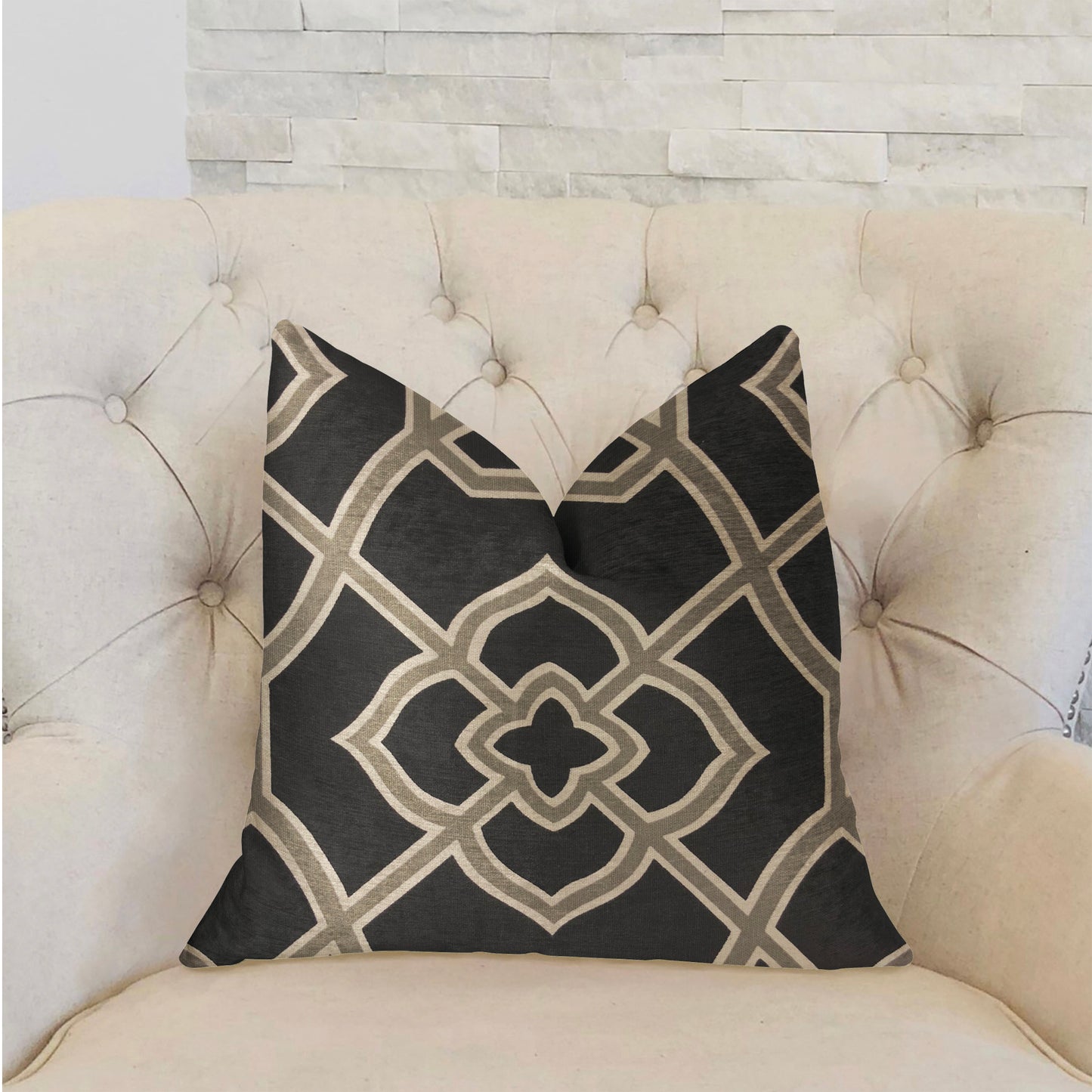 Terra Bell Black and Beige Luxury Throw Pillow