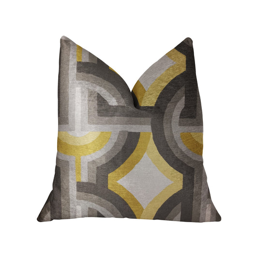 Delightful Chain Yellow, Beige and Gray Luxury Throw Pillow