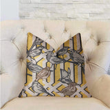 Song Bird Gardens Yellow, Beige and Gray Luxury Throw Pillow