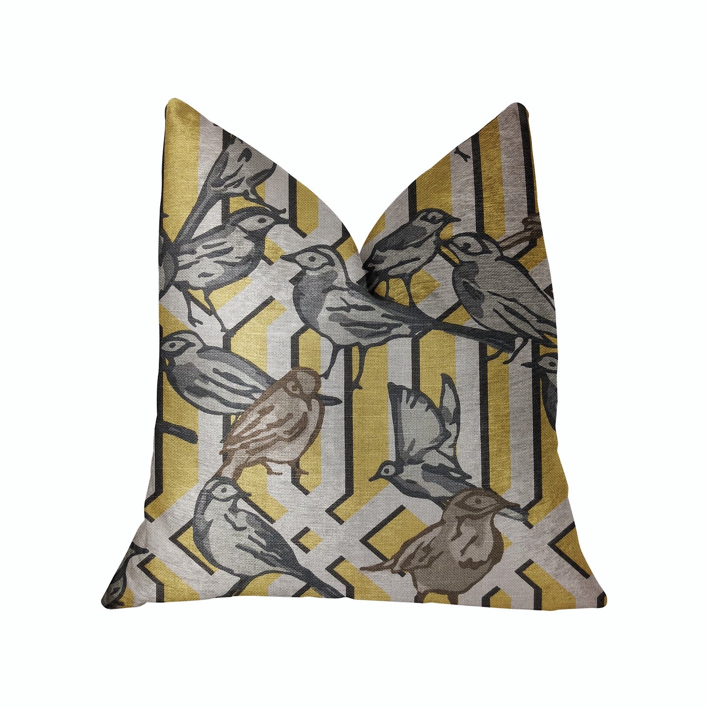 Song Bird Gardens Yellow, Beige and Gray Luxury Throw Pillow