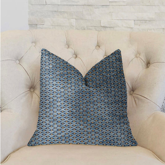 Teal Abyss Blue and Gold Luxury Throw Pillow