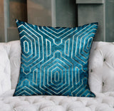 Cerulean Velvet Blue Geometric Luxury Throw Pillow
