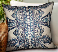 Aristocratic Floret White/ Blue Paisley Luxury Outdoor/Indoor Throw Pillow