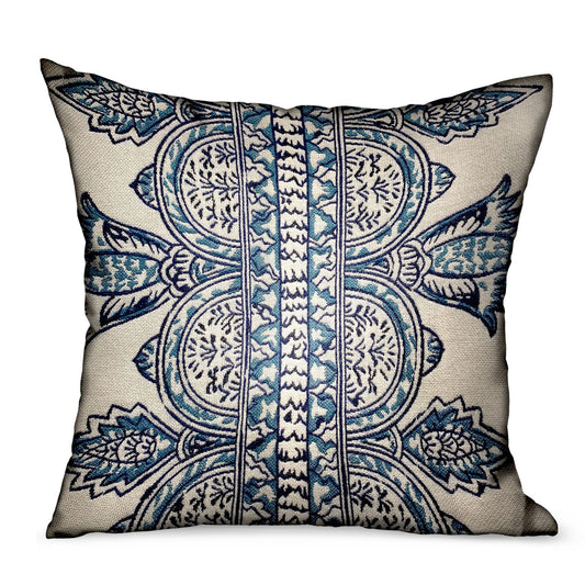 Aristocratic Floret White/ Blue Paisley Luxury Outdoor/Indoor Throw Pillow