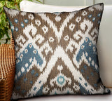 Shoshone Valley Blue Brown Ikat Luxury Outdoor/Indoor Throw Pillow