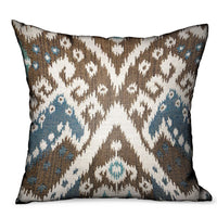 Shoshone Valley Blue Brown Ikat Luxury Outdoor/Indoor Throw Pillow