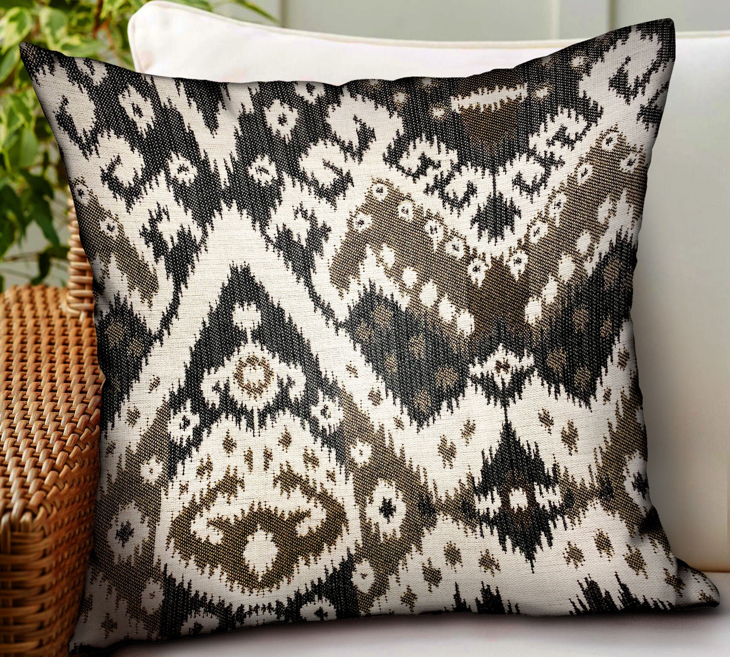 plutus amare dream brown ikat luxury outdoor/indoor throw pillow - 1