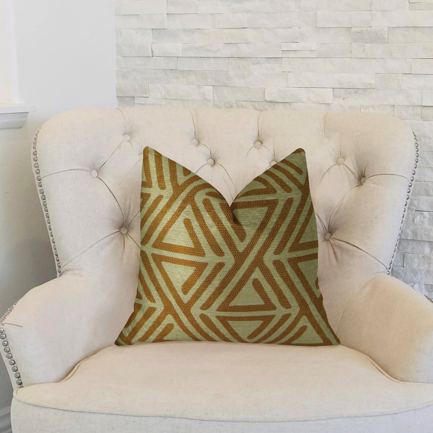 Plutus Arrow Maze Cream and Brown Handmade Luxury Pillow - 1