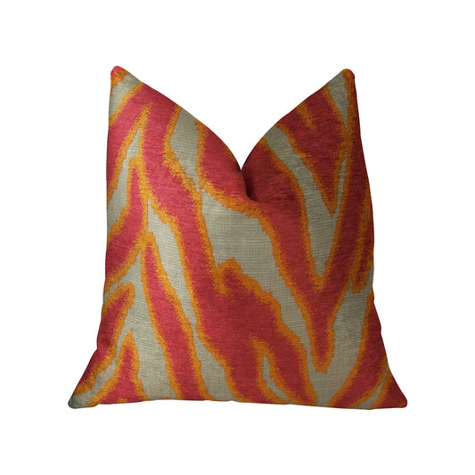 Fuchsia Fire Fuchsia Orange and Taupe Handmade Luxury Pillow