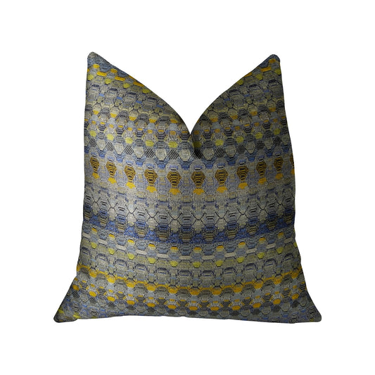 Plutus Blue Wynne Blue Navy and Yellow Handmade Luxury Pillow - 0