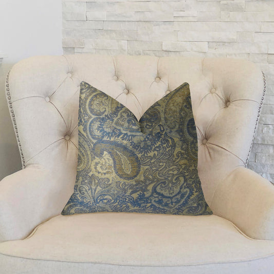 Myrtle  Navy Blue and Taupe Handmade Luxury Pillow