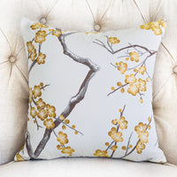 Yellow Blossom Yellow and Gray Handmade Luxury Pillow