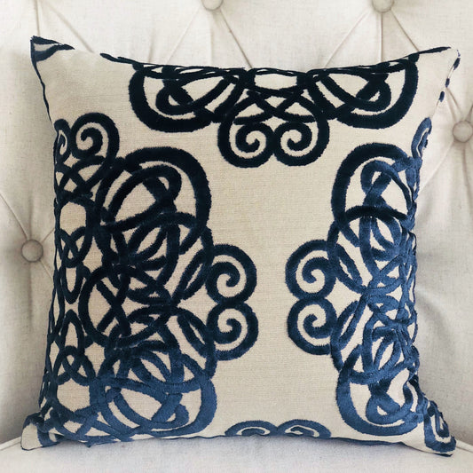 Serendepity  Navy and Taupe Handmade Luxury Pillow