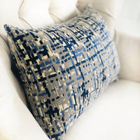 Tierra Monte Plaid Navy Blue and Gray Handmade Luxury Pillow