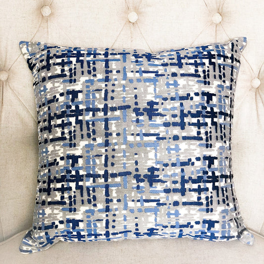 Tierra Monte Plaid Navy Blue and Gray Handmade Luxury Pillow