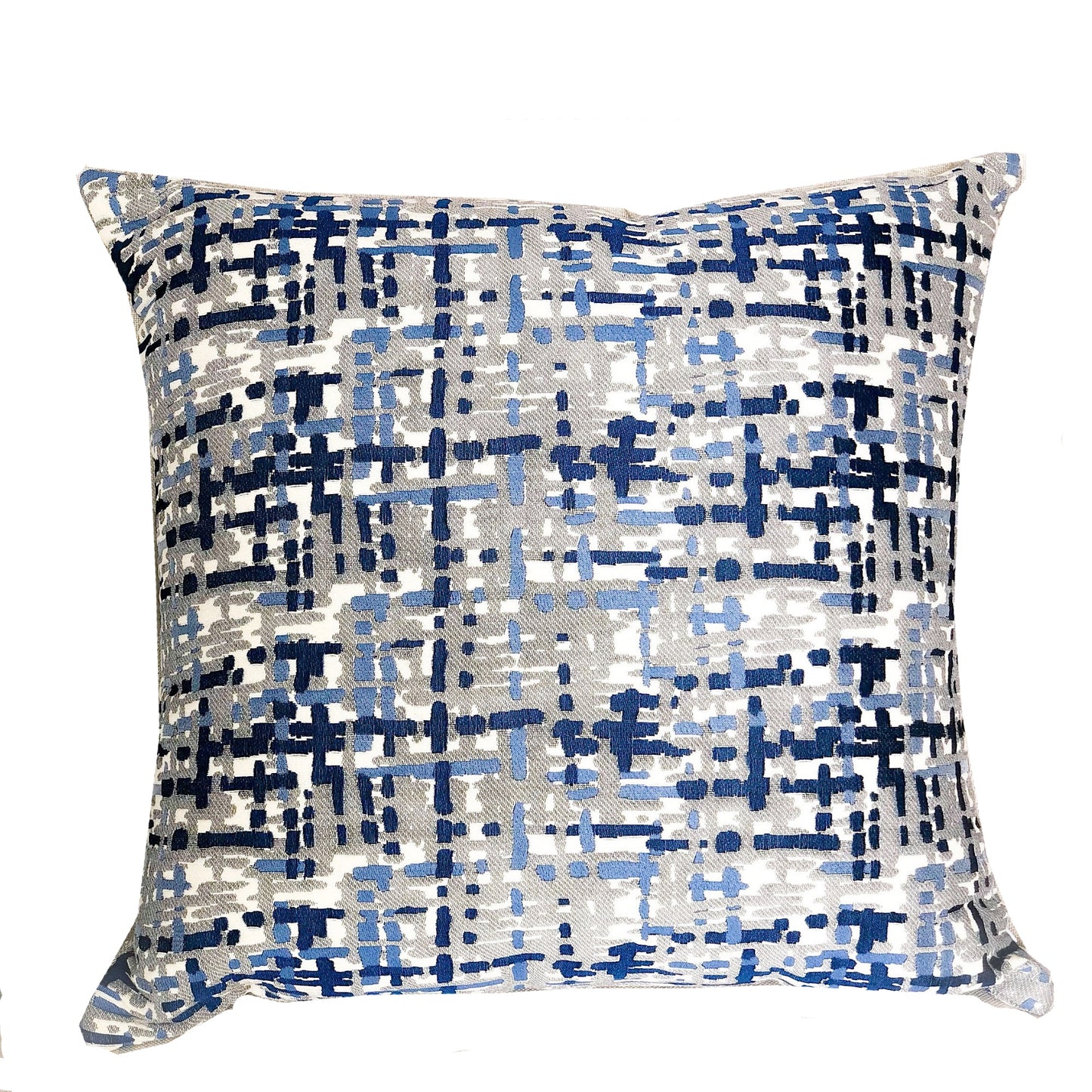 Tierra Monte Plaid Navy Blue and Gray Handmade Luxury Pillow