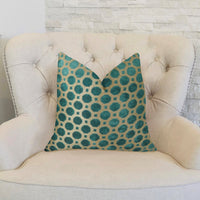Velvet Aquamarine Turquoise and Taupe Handmade Luxury Pillow