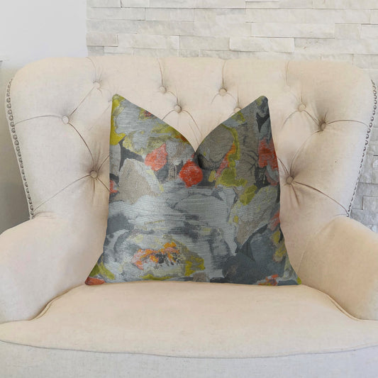 Fairy Garden  Gray Yellow and Coral Handmade Luxury Pillow