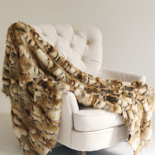 Brandy Gold and White Faux Fox Handmade Luxury Throw