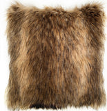 Plutus Light & Dark Brown Mountain Coyote Animal Faux Fur Luxury Throw Pillow