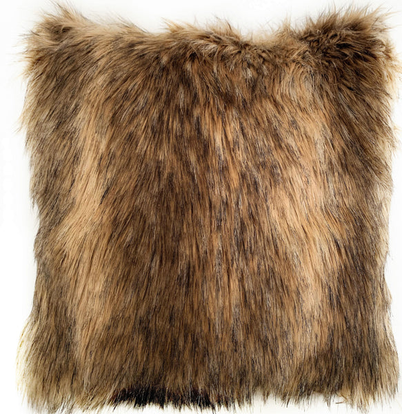 Plutus Light & Dark Brown Mountain Coyote Animal Faux Fur Luxury Throw Pillow
