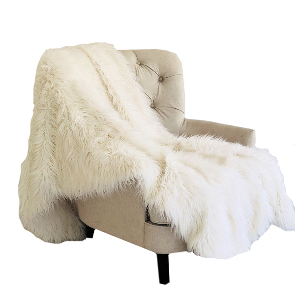 Off-White Mongolian Faux Fur Luxury Throw