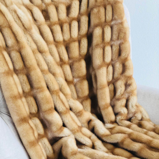 Beige Tissavel Mink Faux Fur Handmade Luxury Throw - Plutus Brands