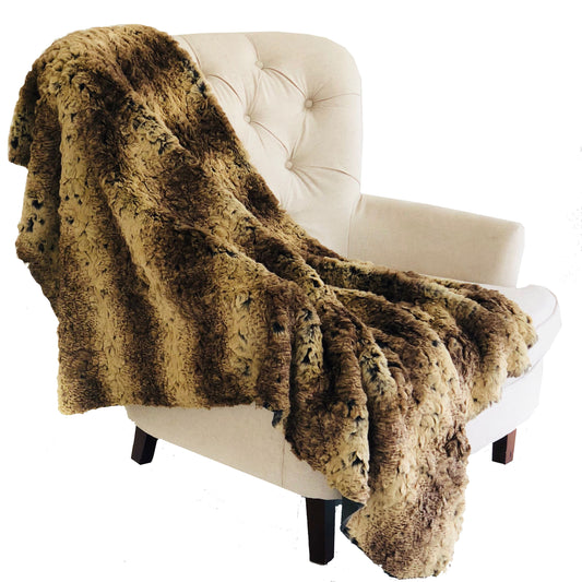 Beige and Brown Chinchilla Faux Fur Luxury Throw