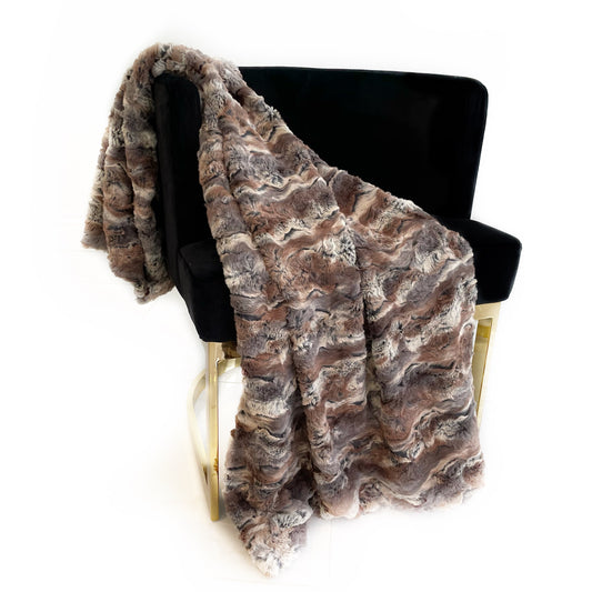 Plutus Brown Wild Rabbit Faux Fur Luxury Throw Blanket