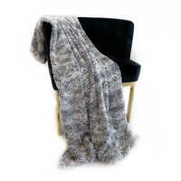 Plutus Silver Wild Rabbit Faux Fur Luxury Throw Blanket