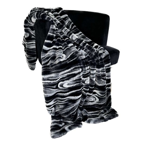 Plutus Black White Galaxy Faux Fur Luxury Throw Blanket