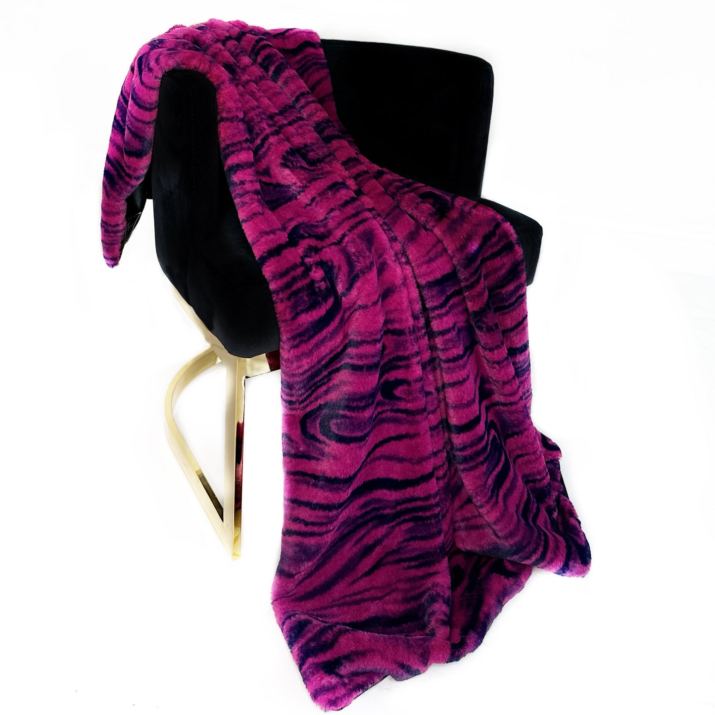 Plutus Fuchsia Black Galaxy Faux Fur Luxury Throw Blanket