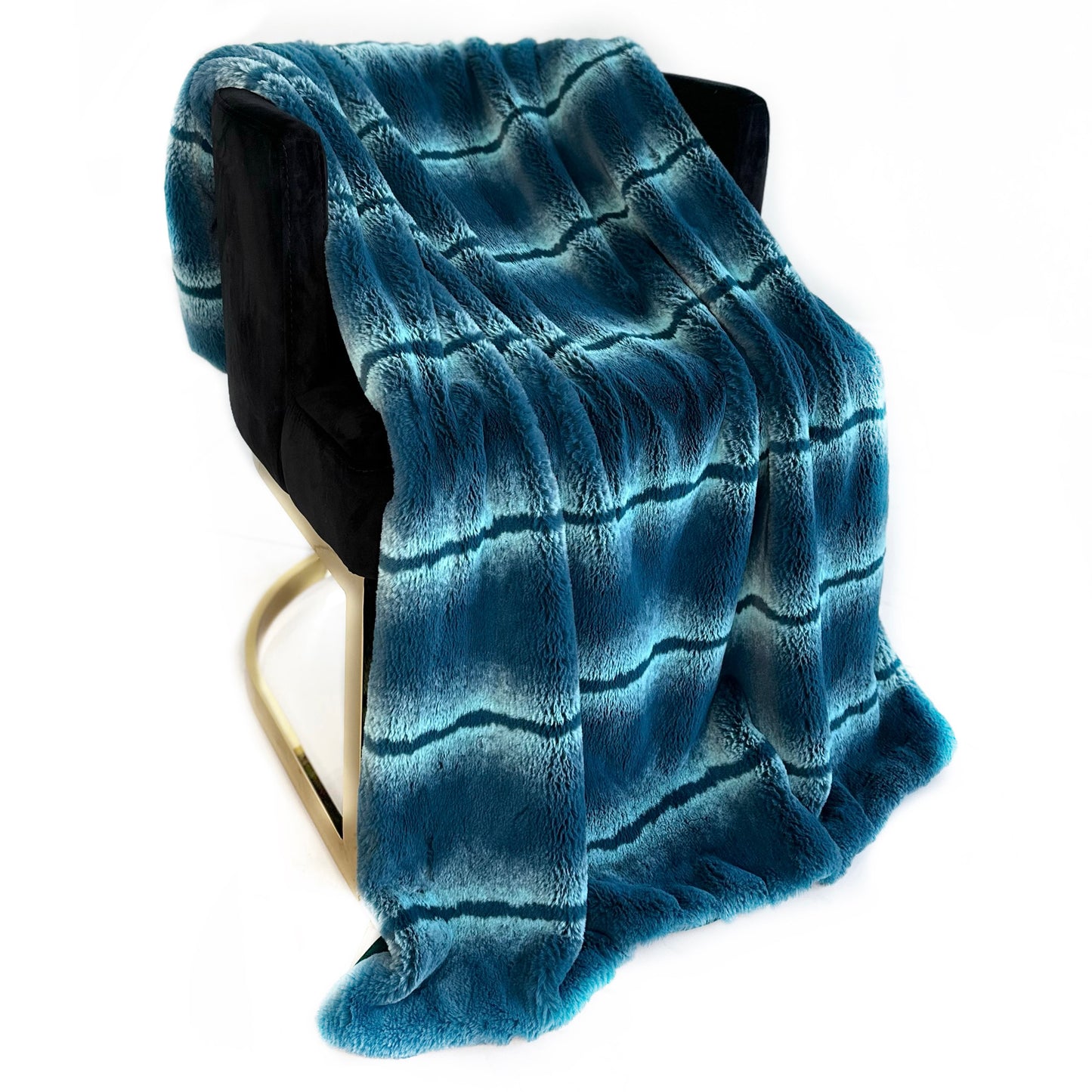 Plutus Teal Fluffy Fields Faux Fur Luxury Throw Blanket