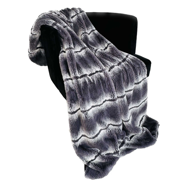 Plutus Charcoal Fluffy Fields Faux Fur Luxury Throw Blanket