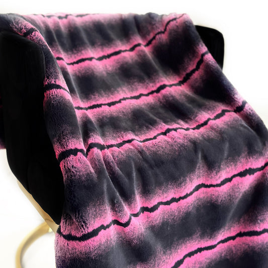 Plutus Fuchsia Black Fluffy Fields Faux Fur Luxury Throw Blanket