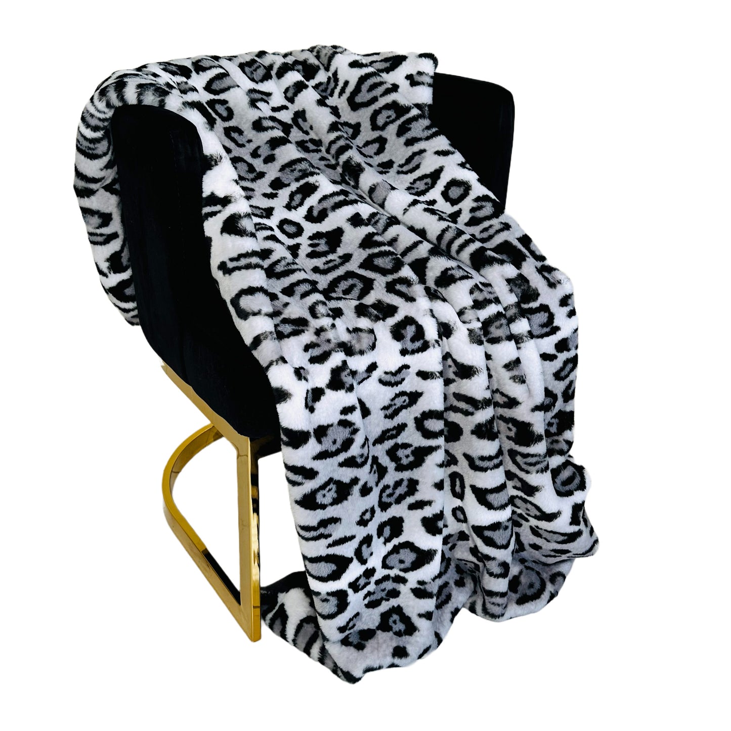 Plutus Gray Silver Jaguar Faux Fur Luxury Throw Blanket