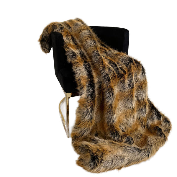 Plutus Brown Gold Chinchilla Faux Fur Luxury Throw Blanket