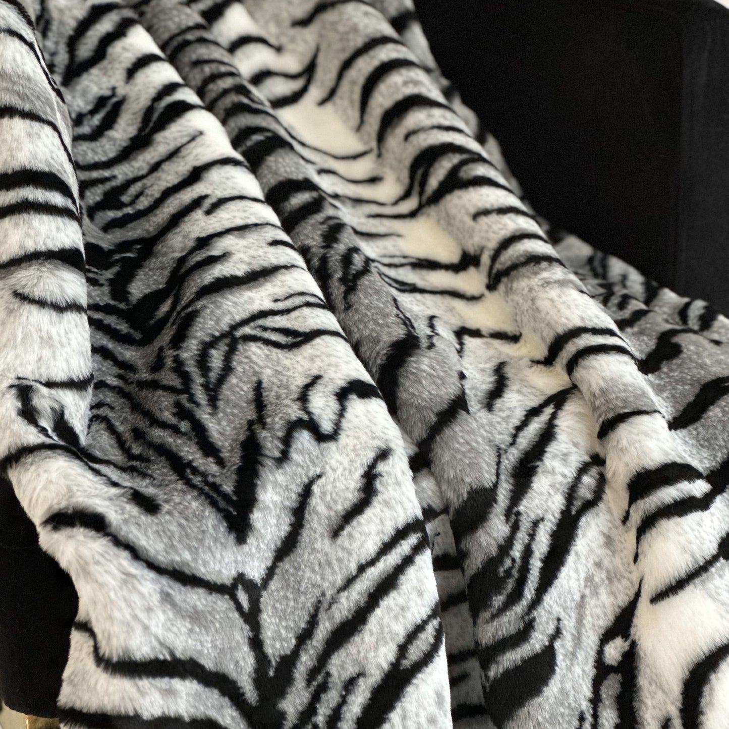 Plutus Black and White Zebra Faux Fur Luxury Throw Blanket