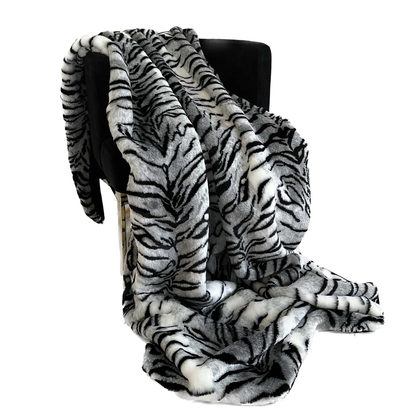 Plutus Black and White Zebra Faux Fur Luxury Throw Blanket