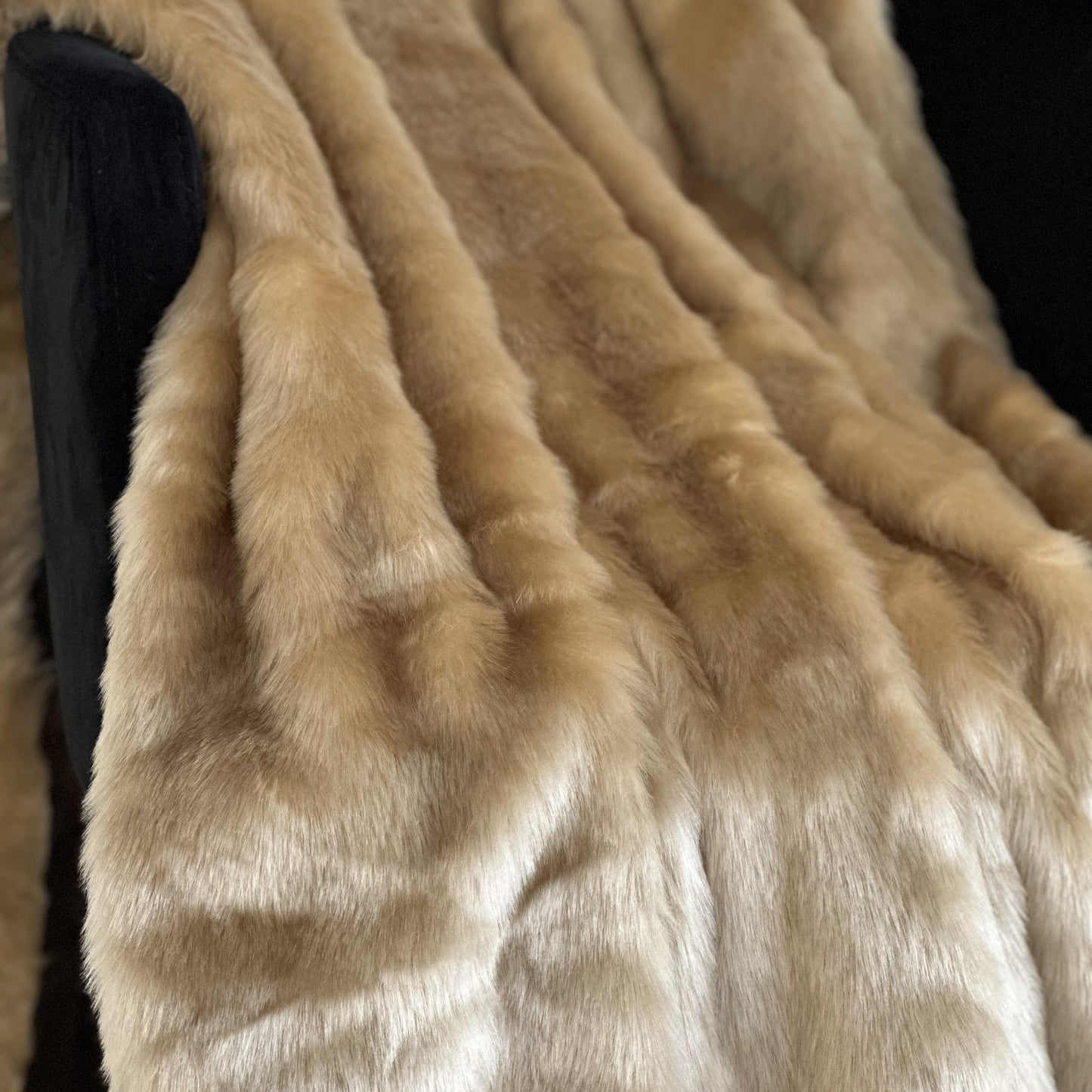 Plutus Brown Gold Rabbit Faux Fur Luxury Throw Blanket