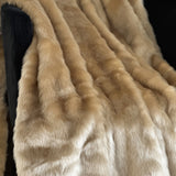 Plutus Brown Gold Rabbit Faux Fur Luxury Throw Blanket