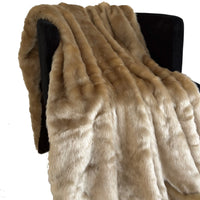 Plutus Brown Gold Rabbit Faux Fur Luxury Throw Blanket